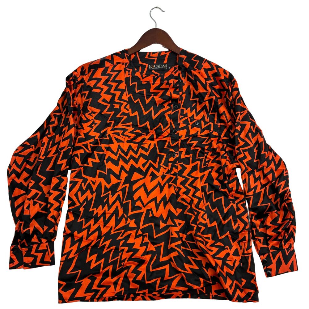 Escada by Margaretha Ley Women 38 Orange Black Abstract Silk Blazer Jacket